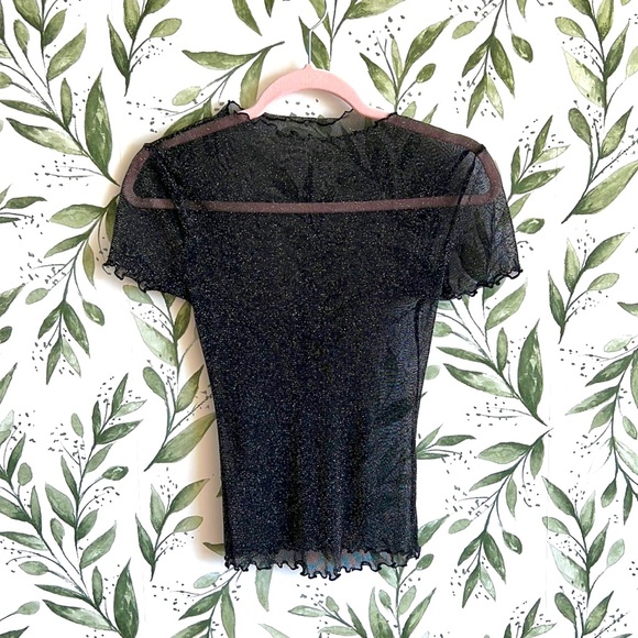 Sheer Black Mesh Scallop Trim Blouse Top - Picture 1 of 3